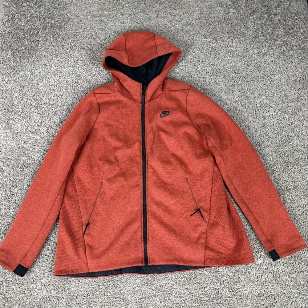 Nike Tech Fleece Hoodie Womens L Orange Full Zip Lined Jacket Sweatshirt Swoosh - Picture 2 of 12
